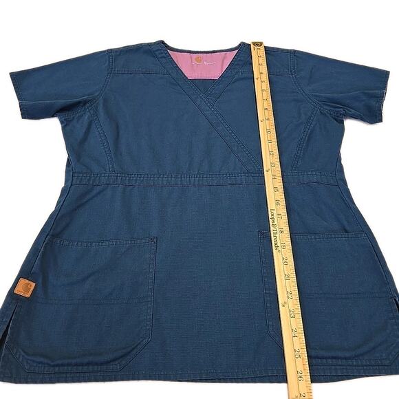 Carhartt Womens Short Sleeve Ripstop V-neck Nursing Scrub Top Sz M Blue Pockets - Picture 5 of 6